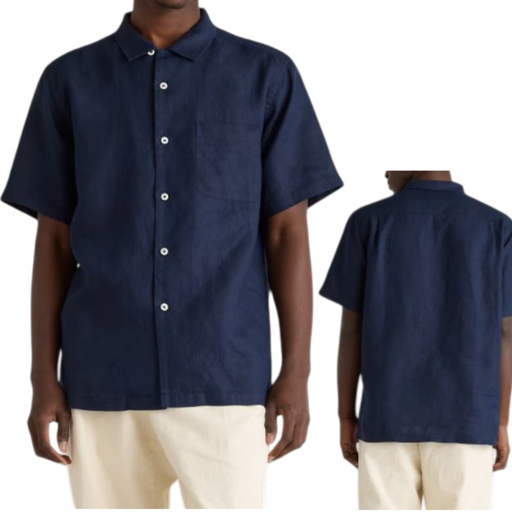 Quince 100% European Linen Camp Shirt Deep Navy XL Resort Casual